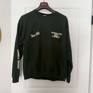 LONELY GHOST Dark Green Crewneck with Cream Text